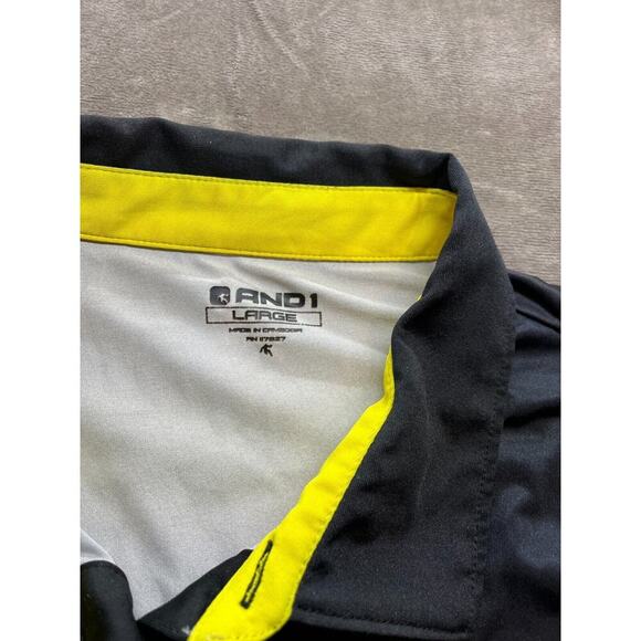 And1 Polo Shirt Men's Size Large Black Collared‎ Knit Yellow Logo - Picture 5 of 6
